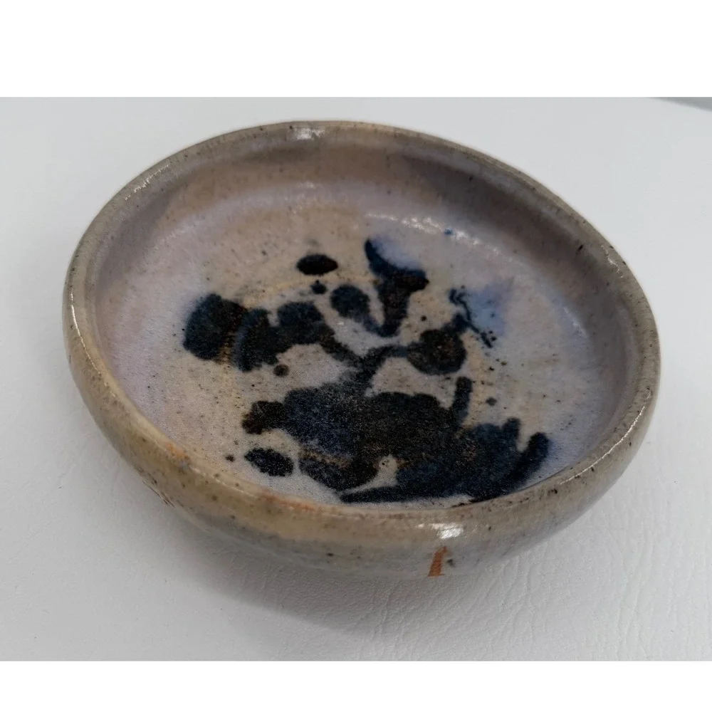 Studio Pottery Bowl Dish Blue Gray Abstract Reactive Glaze Artisan Home Decor
